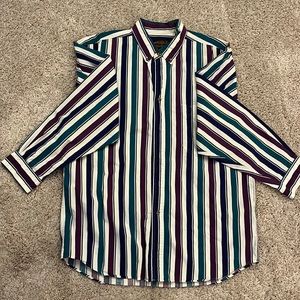 Eddie Bauer. Long sleeve button down casual shirt. Multi color stripes. Large.